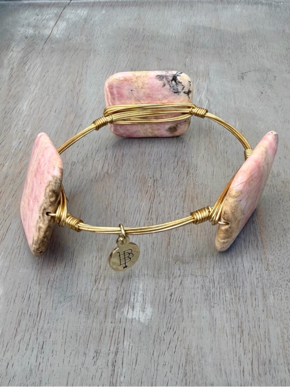 Bourbon and Boweties Stone & Gold Wire-wrapped Bangle Bracelet